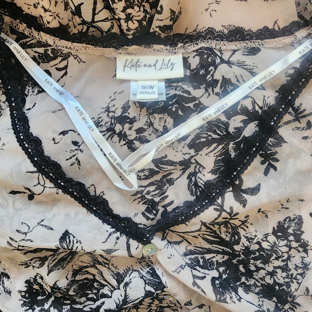 Kate and Lily Black Floral Dress 16W Flutter Sleeve Smocked Waist Boho EUC - Picture 10 of 11